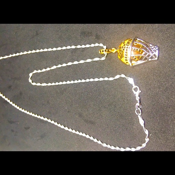 RARE 🏀 Gold Basketball & Silver Hoop Pendant On A S925 Necklace NBA Sport Chain - Picture 3 of 6